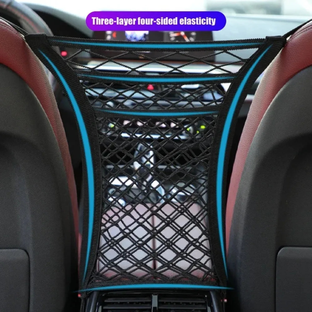 Car Storage Net Bag Between Seats Car Divider Child Safety Net Pet Barrier Elastic Expandable Mesh Bag Car Interior Accessorie