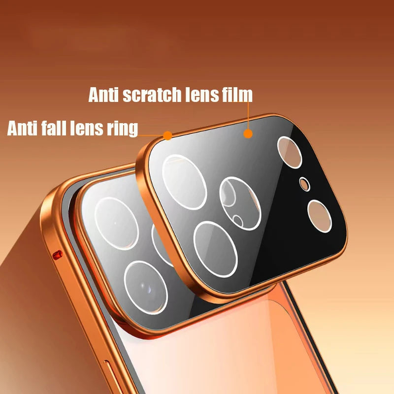 360 ° Full Protection Metal Magnetic Double-Sided Glass Snap Lock Phone Case For iPhone 17 Pro Max/17/Air/17 Pro Bumper Cover