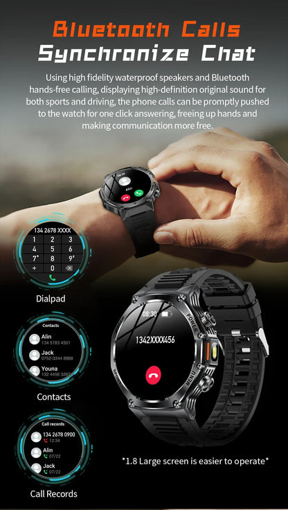 2026 800mAh Super Capacity Battery Adult Men Smart Watch 1.8-inch Large Screen Bluetooth Call IP68 Waterproof SmartWatch Sports