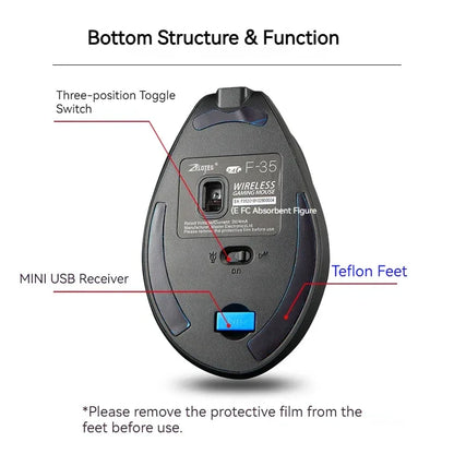 Zelotes F-35 Wireless Gaming Mouse Vertical Rechargeable 6 Key Mice 2.4G 3 Level DPI Adjustable Office/Gaming Computer Mouse