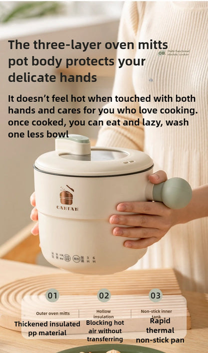 220V 1.8L Ball Handle Electric Heating Pot Multi-functional Household Rice Cooker Easy To Clean 4-in-1 Steaming Frying Rinsing