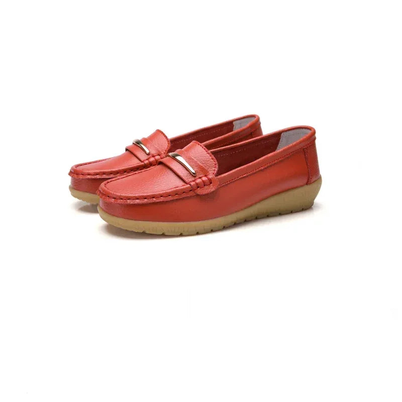 2025 New Genuine Leather Shoes Woman Slip On Women Flats Moccasins Women's Loafers Spring Autumn Mother Shoe Big Size 35-44