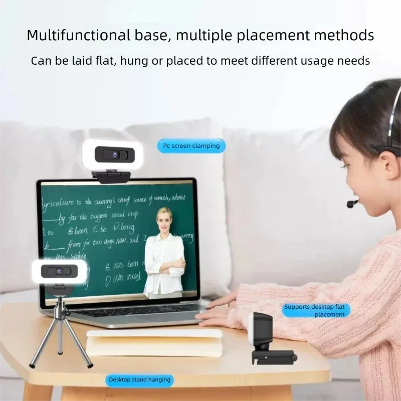 4K Webcam with Light Full HD 2K 1080P Live Streaming Web Cam for PC Laptop Auto Focus Computer Camera with Microphone