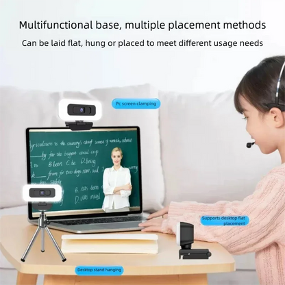 4K Webcam with Light Full HD 2K 1080P Live Streaming Web Cam for PC Laptop Auto Focus Computer Camera with Microphone