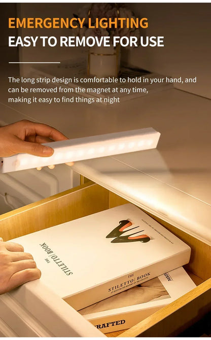 LED Long Strip Body Sensor Night Light Desk Reading Light Cabinet Bedside Bathroom Cool/Warm Light Rechargeable Magnetic Light