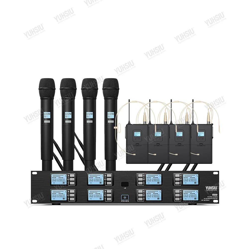 YUHSIU Professional UHF Wireless Microphone 8 channels Handheld lavalier Headset FM Mic For stage performance Band conference