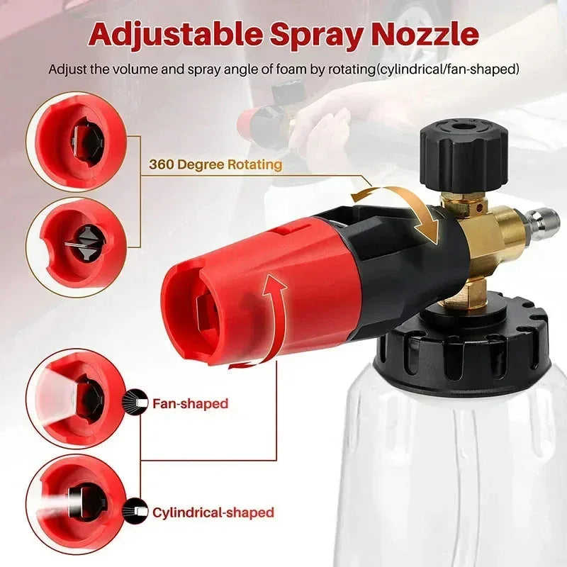 High Pressure Washer Gun & Foam Cannon Kit - 1/4" Quick Connect with M22-14 Adapter for Karcher K/Nilfisk/Bosch Washer