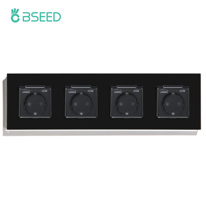 BSEED Single EU Wall Socket USB Type-c Ports Double Waterproof Cover Bathroom Power Sockets Triple Glass Electric Outlets 16A