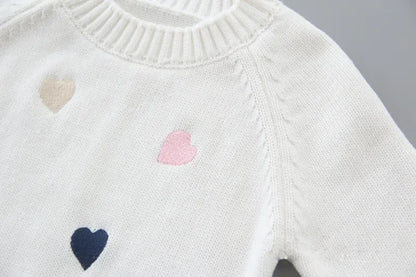 Autumn Winter Girls Sweater Cute Lover Pattern Knitted Pullover Thick Warm Fleece Sweater