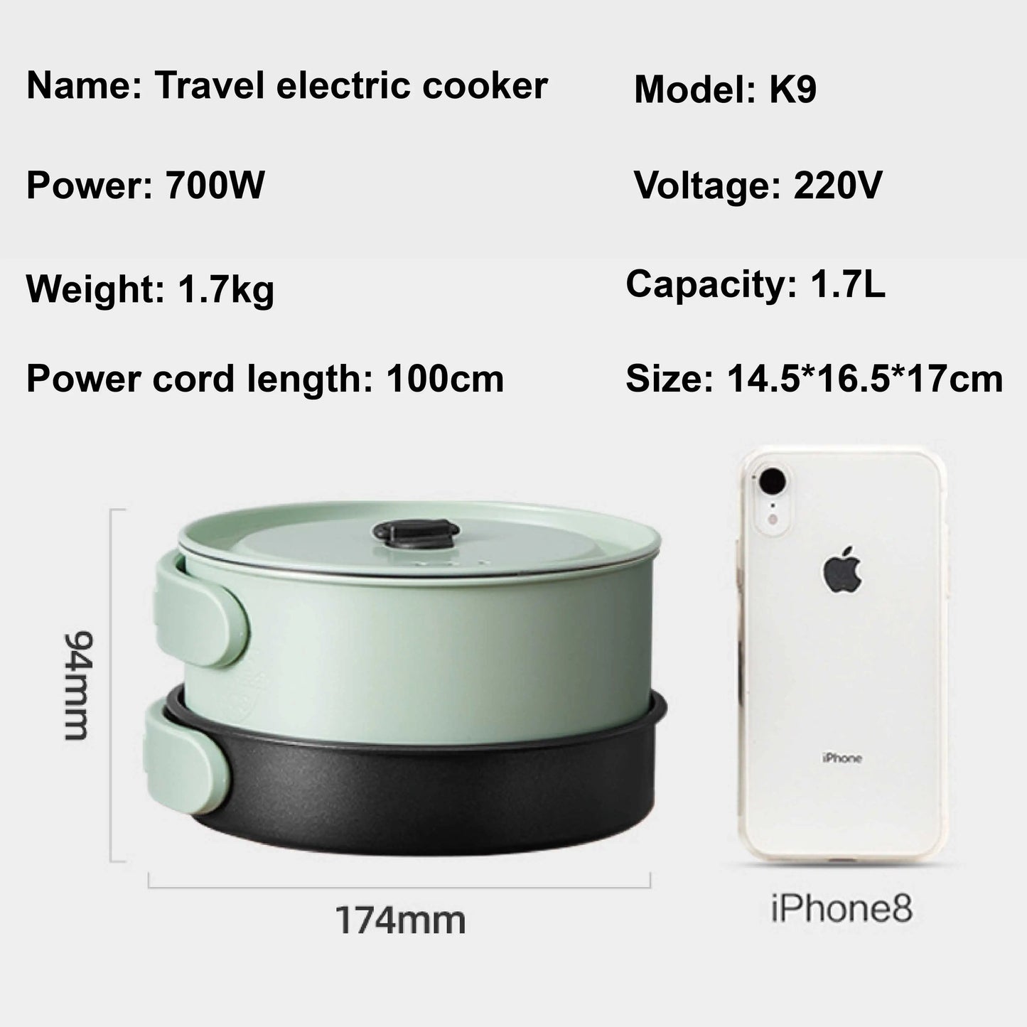 1.7L Folding Electric Cooker 3 Gear Adjustment Non-stick Electric Frying Pan Travel Hot Pot Dormitory Multi-function Pot 220V