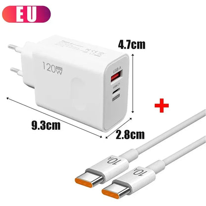 120W Fast Charger USB Type C PD Cable Fast Charging Quick Charge Adapter For iPhone 17 16 15 Pro Xiaomi Samsung Oneplus Huawei