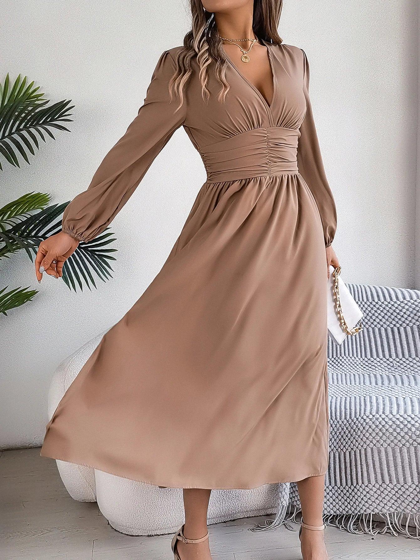 Spring Summer Vacation High Split V-Neck Long Sleeve Dresses for Women Bridesmaid Dress