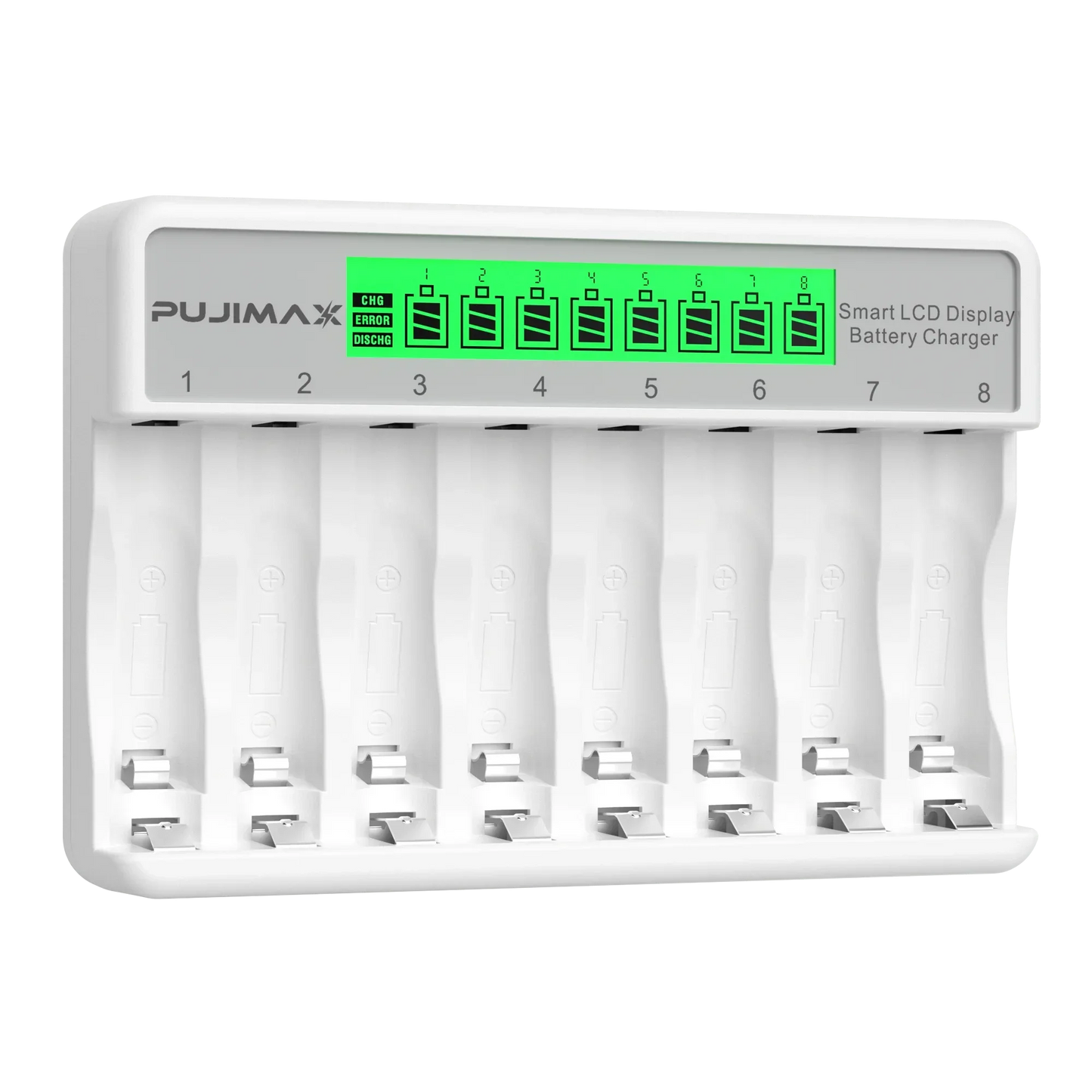 PUJIMAX 8-Slots LCD Display Fast Smart Battery Charger Type-C Charging For 1.2V Ni-MH Ni-CD AA AAA  Rechargeable Battery Charger