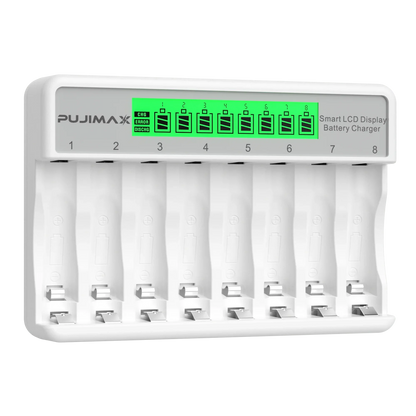 PUJIMAX 8-Slots LCD Display Fast Smart Battery Charger Type-C Charging For 1.2V Ni-MH Ni-CD AA AAA  Rechargeable Battery Charger