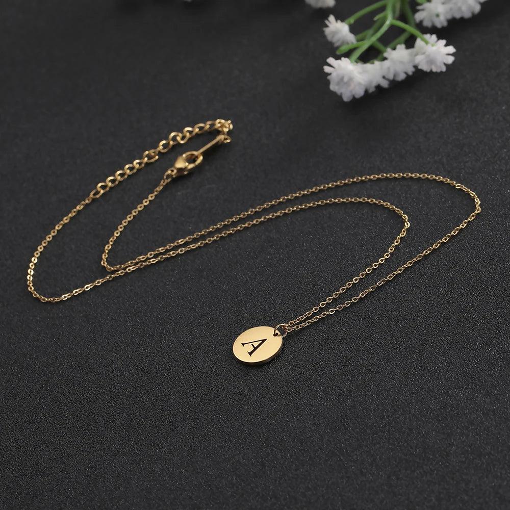 New Trend Stainless Steel Gold Silver Color Initials Necklace Hollow Round 26 Letter Pendant Necklace Jewelry Christmas Gift