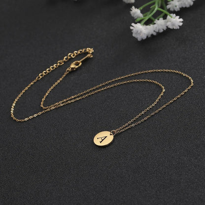 New Trend Stainless Steel Gold Silver Color Initials Necklace Hollow Round 26 Letter Pendant Necklace Jewelry Christmas Gift