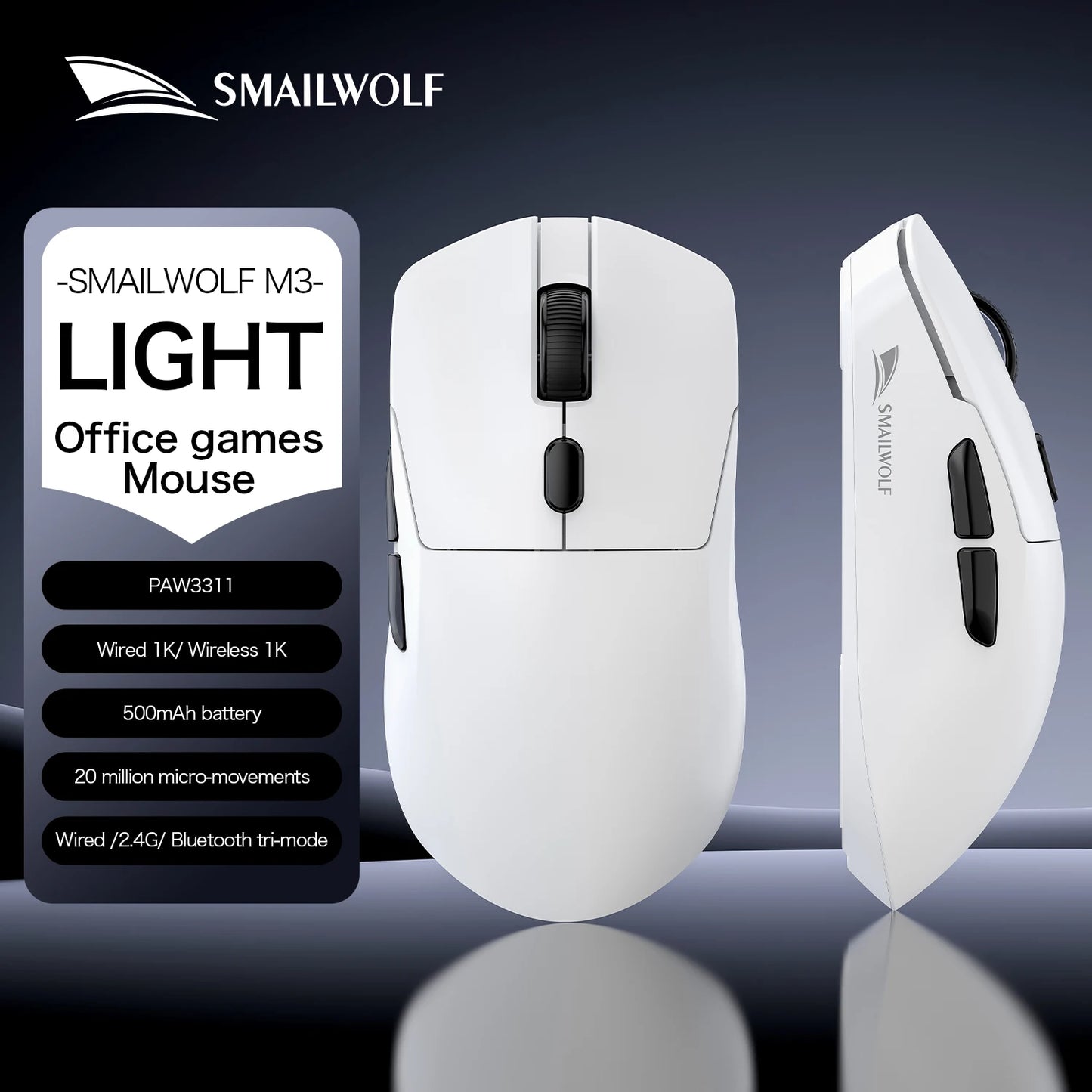 SMAILWOLF M3 PRO Wireless Bluetooth three-mode mouse E-sports gaming laptop desktop PAW3311 wired home Lightweight FPS