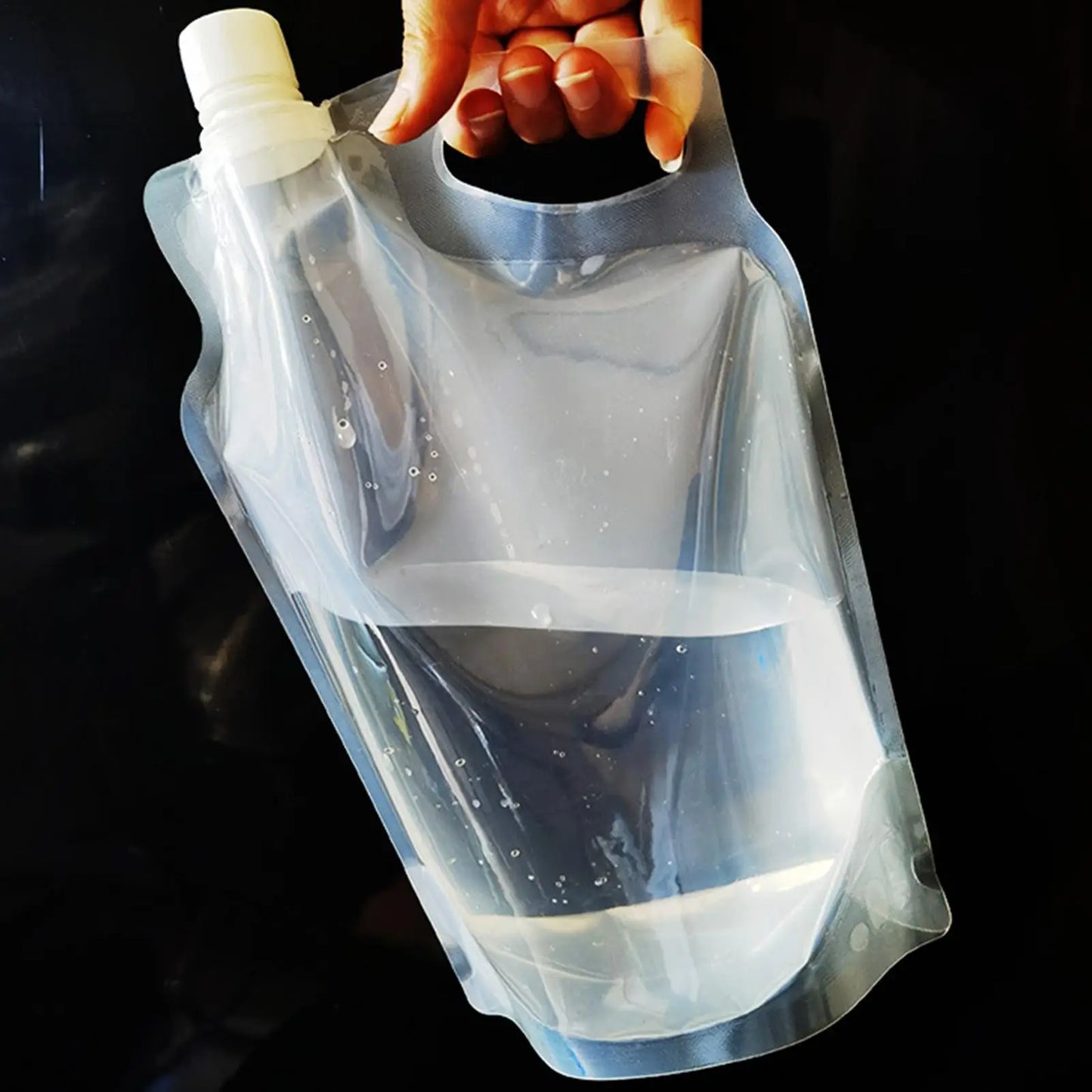 Foldable Water Bag 2L Transparent Reusable Drinking Water Container for Hiking Backpacking, Leakproof Travel Sports Bottle