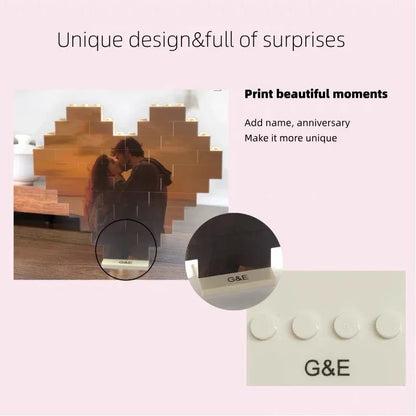 Orange plan Small particle building block heart-shaped photo puzzle base DIY custom Valentine's Day couple gift