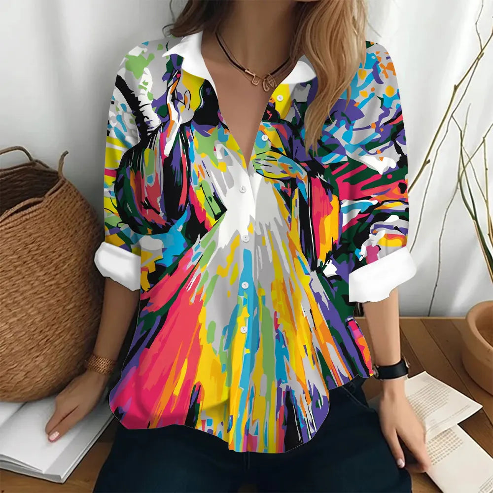 T-shirt à manches longues imprimé silhouette, coupe ample, col polo, idéal pour l'automne.