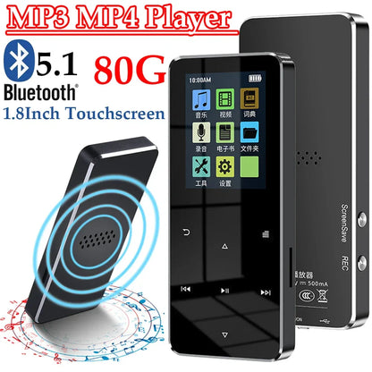1.8 Inch Touchscreen MP3 MP4 Player Bluetooth-Compatible 5.0 Music Player FM Radio with E-Book Alarm Clock Built-in Speaker