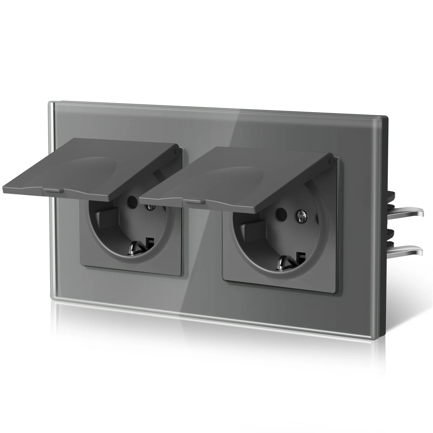 BSEED EU Standard Wall Electric Socket With Cover 16A Bathroom Power Sockets Outdoor Outlet Waterproof Glass Panels E Series