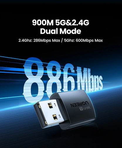 UGREEN WiFi Adapter WiFi6 AX900 AX1800 5G&2.4G Dual Band Dongle for PC Laptop Wifi Antenna USB Ethernet Receiver Network Adapter