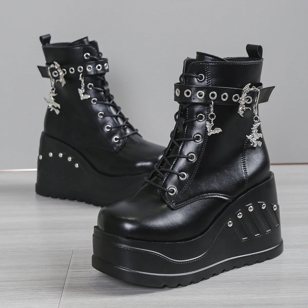 2024 New Boots for Women Fashion Hot Sale Punk Goth Platform Heels Wedge Women's Boots Casual Goth Punk Size 43 Women's Shoes