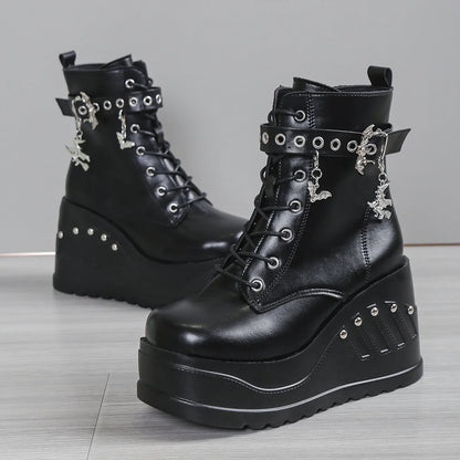 2024 New Boots for Women Fashion Hot Sale Punk Goth Platform Heels Wedge Women's Boots Casual Goth Punk Size 43 Women's Shoes