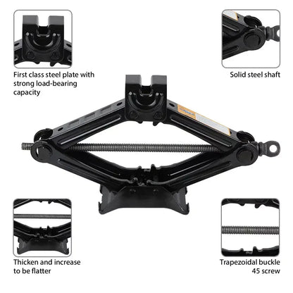 2T/3T Car Scissor Jack Auto Emergency Crank Lift Stand Labor-Saving Repair & Tire Replacement Tool with Wrench for SUV Vehicles