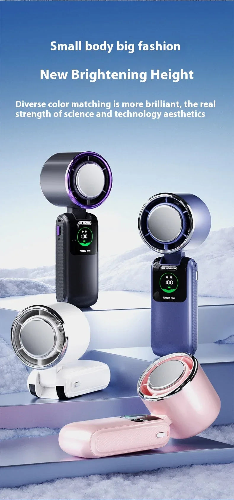 5-Speed Strong Cooling Mini Fan, Foldable & Neck Hanging - 9H Long Battery, Powerful Wind with LED for Office Outdoor Travel