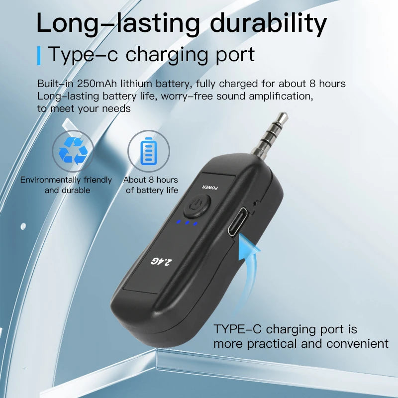 2.4G Head-mounted Wireless Lavalier Microphone Set Transmitter with Receiver for Amplifier Voice Speaker Teaching Tour Guide