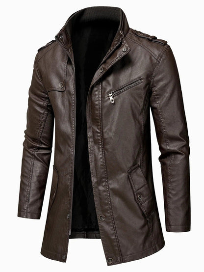 Men Long Coat Men Autumn Fashion Long Warm Pocket Leather Jacket Men Winter Casual England Style Vintage Leather Jacket Parkas