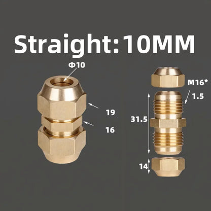 1pcs Flared Brass Straight through pipe fittings 6/8/10/12/14mm Tube connector Fitting Air conditioning extension tool Fitting
