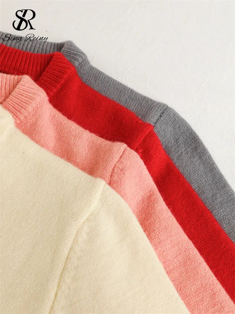 SINGREINY Knitted Solid Soft Sweater Cardigan Ladies O-Neck Full Sleeves Pearls Buttons Chic Design Autumn Casual Warm Pullover