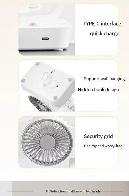 Double Head DesktopFan:4-speed fast cooling, 8000mAhbatterydigital display adjustable directionshakingfunction for household use