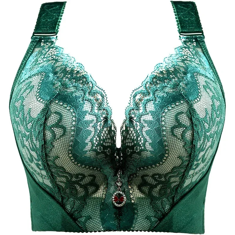 Plus Size Push Up Bra Sexy Lace Underwire - Full Coverage Lingerie for Curvy Women, Wide Side Wings & Thin Cup Support Big Bust
