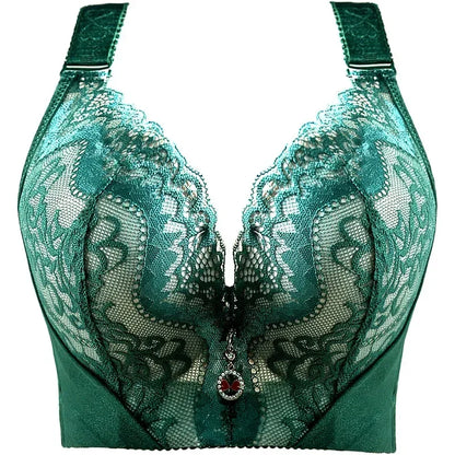 Plus Size Push Up Bra Sexy Lace Underwire - Full Coverage Lingerie for Curvy Women, Wide Side Wings & Thin Cup Support Big Bust