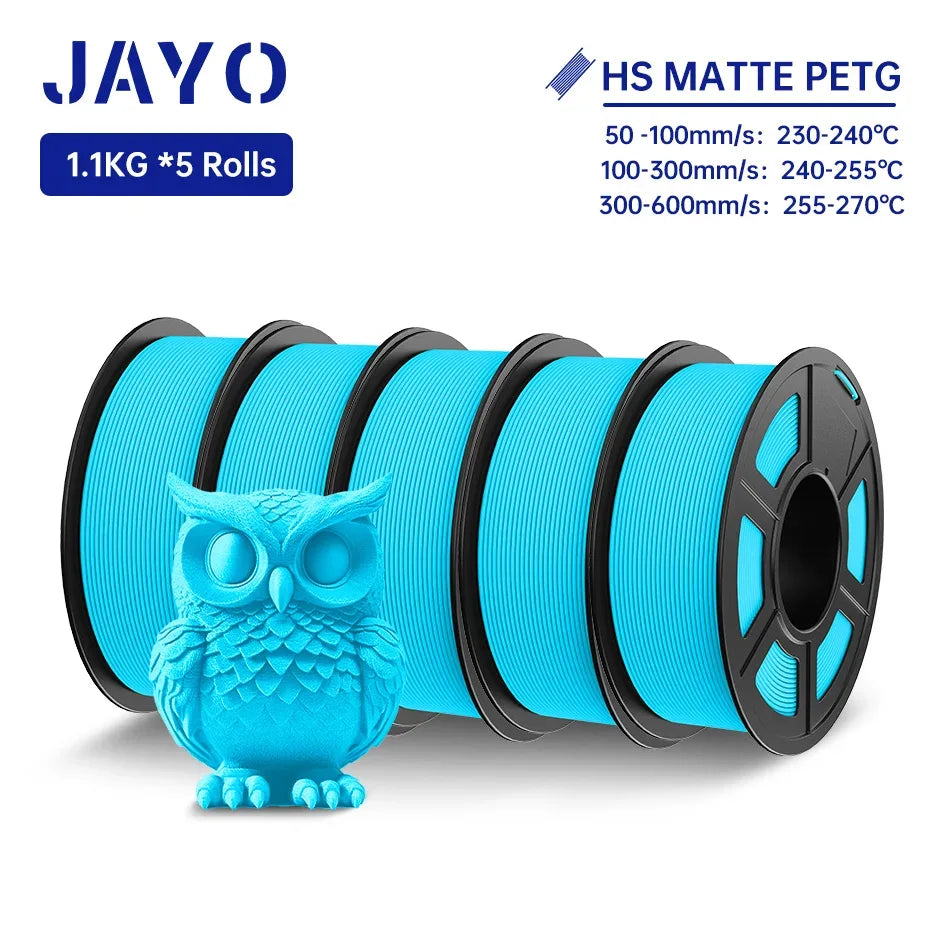 JAYO PETG 3D Filament 1.75MM High Speed PETG 3D Printer Filament 5Rolls High Flow Speedy Matte Effect 3D Printing Mateials