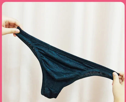 Summer Jacquard Lace Underwear for Men Ulta-Thin Quick Dry Brief Sissy Sexy Low-rise U Convex Pouch Tanga Gays Erotic Underpants