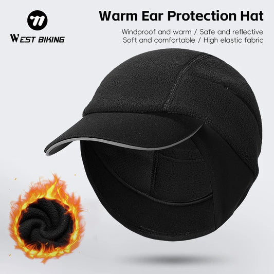 WEST BIKING Winter Cycling Cap With Brim Windproof Warm Sports Cap High Elastic Fleece Hiking Running Hat Cycling Equipment by PDG ibma