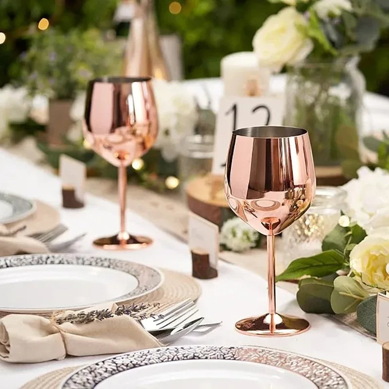 500ml Stainless Steel Wine Glass Goblet 304 Rose Gold Silver Gold Color, Durable Metal Cup for Red Wine Champagne Bar Party