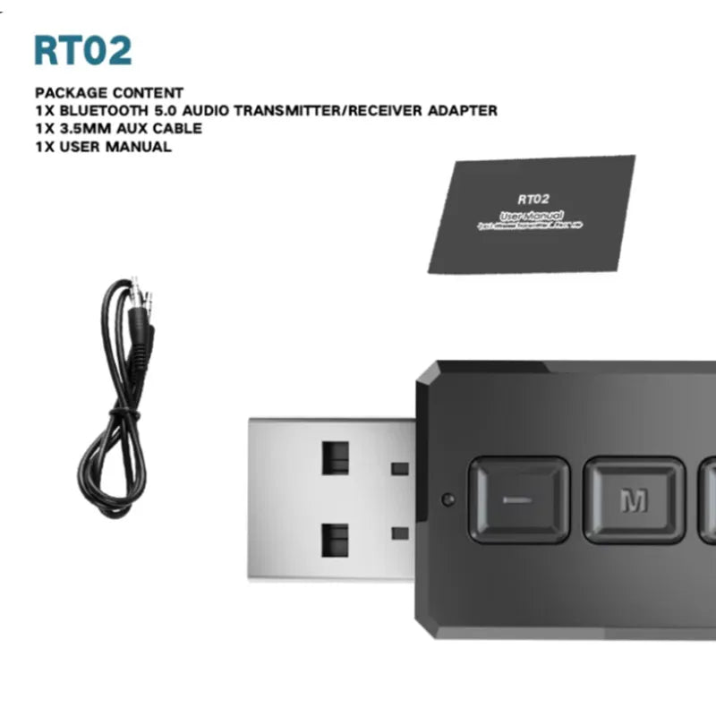Grwibeou Wireless 2 in 1 USB Bluetooth 5.0 Dongle Adapter for PC TV Speaker Wireless Mouse Music Audio Receiver Transmitter Aptx