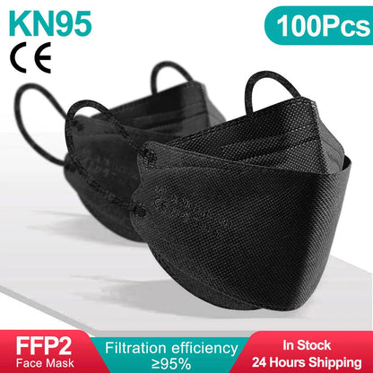Adult Fish Shape Certified KN95 FFP2 Mask 4 Layers Black Fabric Mascarillas Mouth FPP2 Face Mask KN95 Filter Respirator ffp2mask