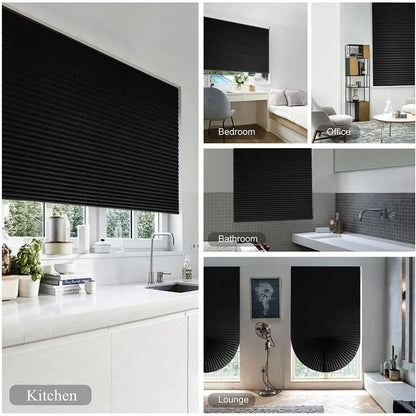 Adhesive Blackout Darkening Pleated Window Shade Blinds Portable Temporary Blinds Bedroom Apartment Dorm Roller Blackout Curtain