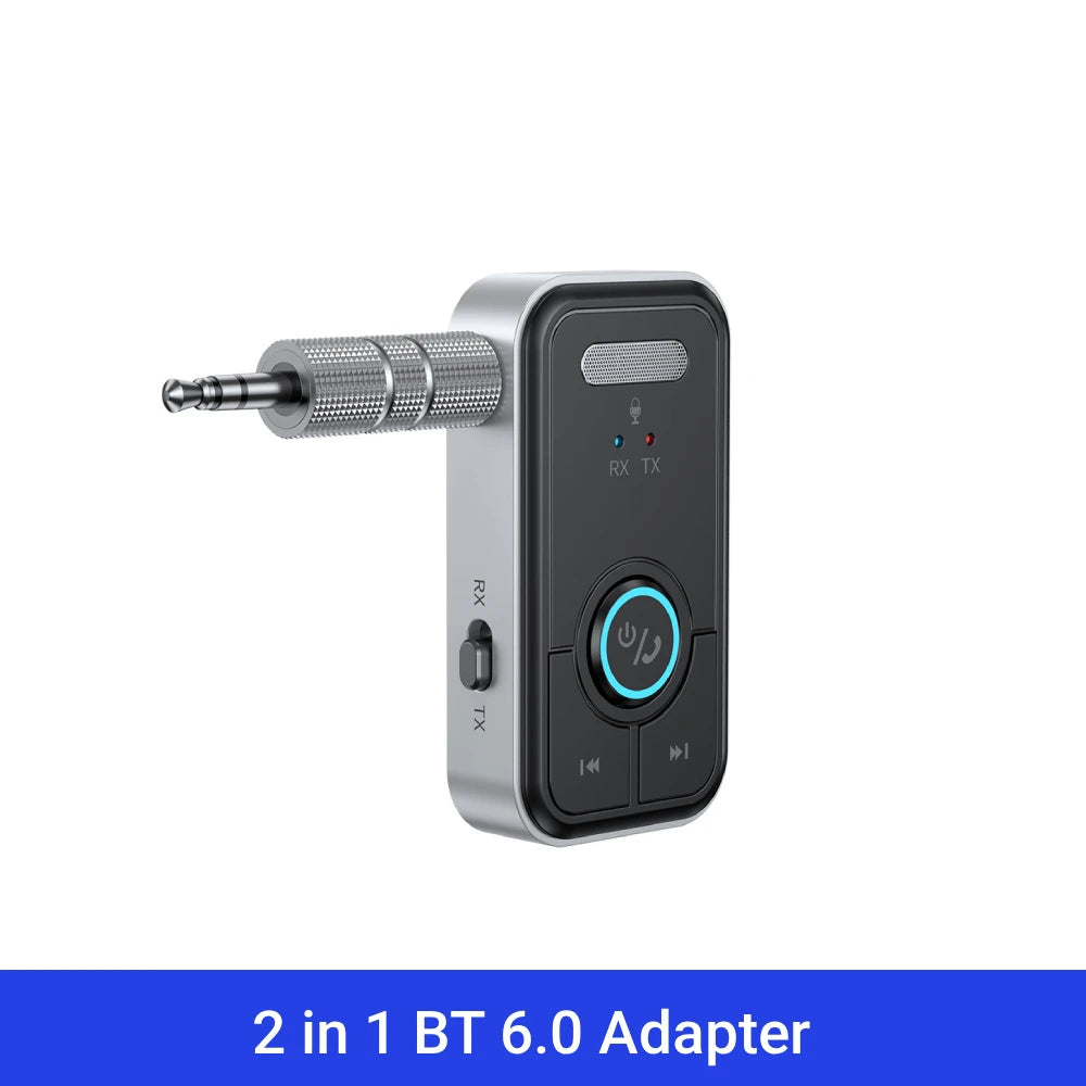 Upgraded Bluetooth 6.0 Transmitter Receiver HiFi Stereo Music Car AUX Audio Adapter 3.5MM Jack With Mic Calling For Car Kit