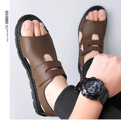 2025 New Fashion Brand Roman Sandals For Men Soft Sole Comfortable High-Quality Leather Beach Men's Casual Shoes