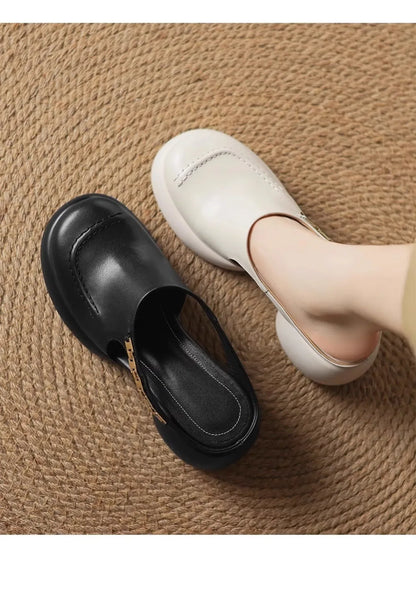 New Half-bang-head Slippers for Women 2025 Genuine Leather Platform Wedge-shaped Sneakers Pump Summer Fashion Women Casual Shoes