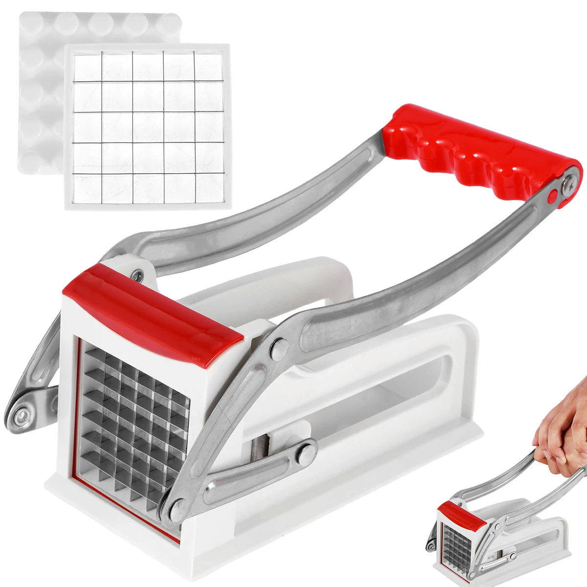 French Fry Cutter Stainless Steel Potato Chipper Fast Cutting Manual Food Slicer Kitchen Vegetable Cutter with 25/49Hole Blade