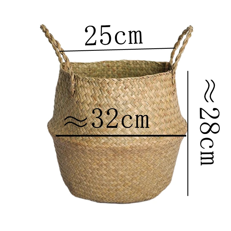 Nordic flower basket, portable woven basket, flower pot, straw woven, bamboo woven, plant woven, floor-standing folding straw wo
